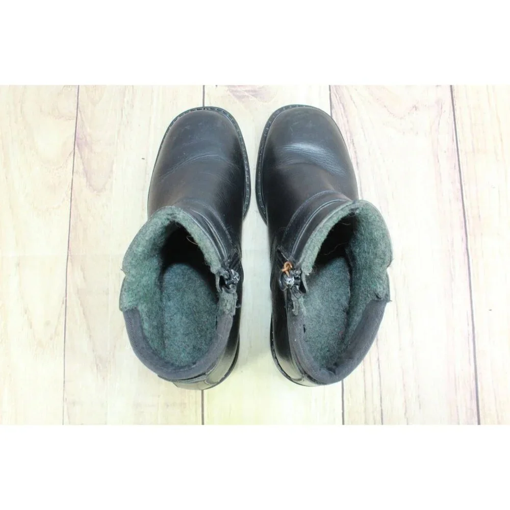 LL Bean Black Leather Wool Lined Side Zip Chunky Heel Y2K Combat Boots Size 7 M - Picture 8 of 10